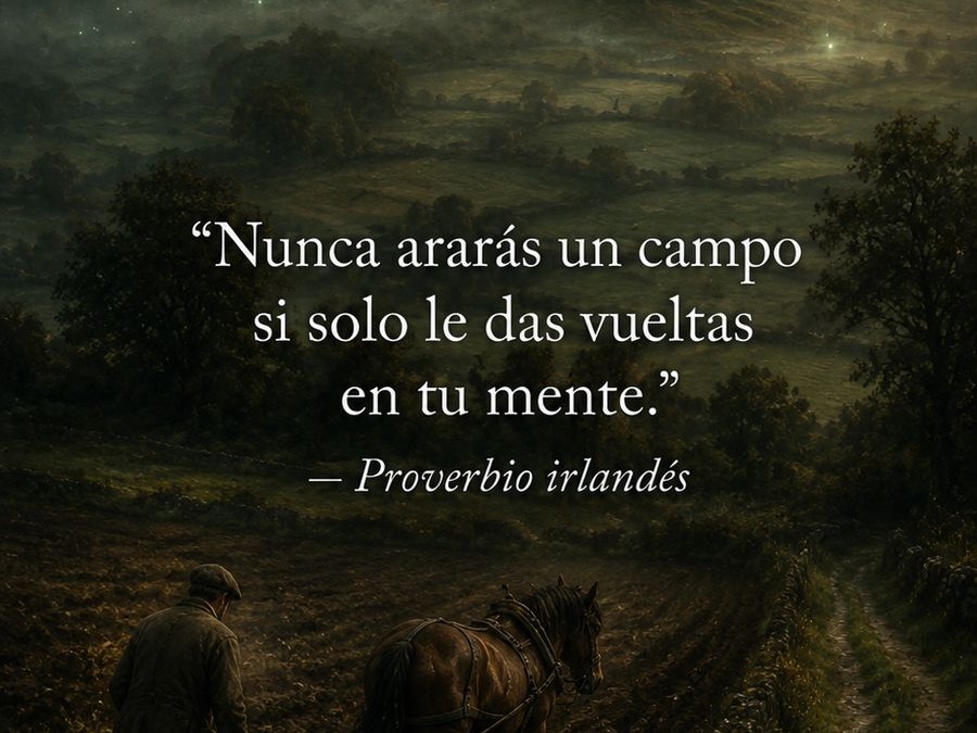 Proverbio irlandés sobre la perseverancia junto a un círculo de piedra