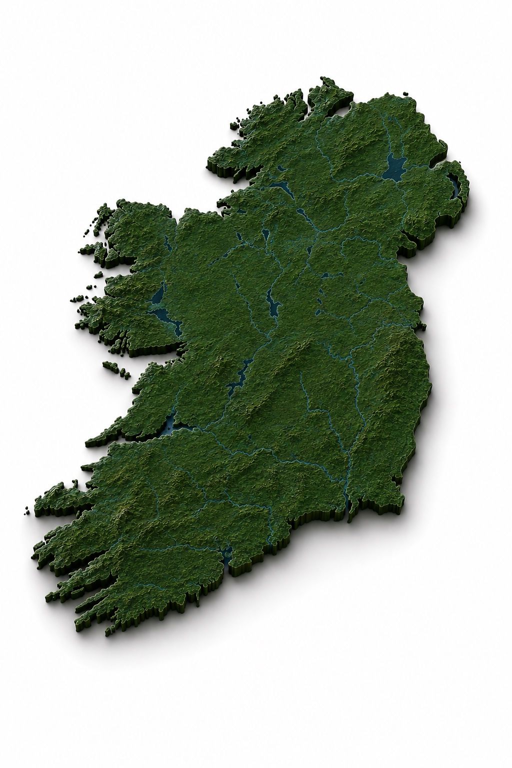 Mapa en relieve 3D de Irlanda con lugares legendarios destacados